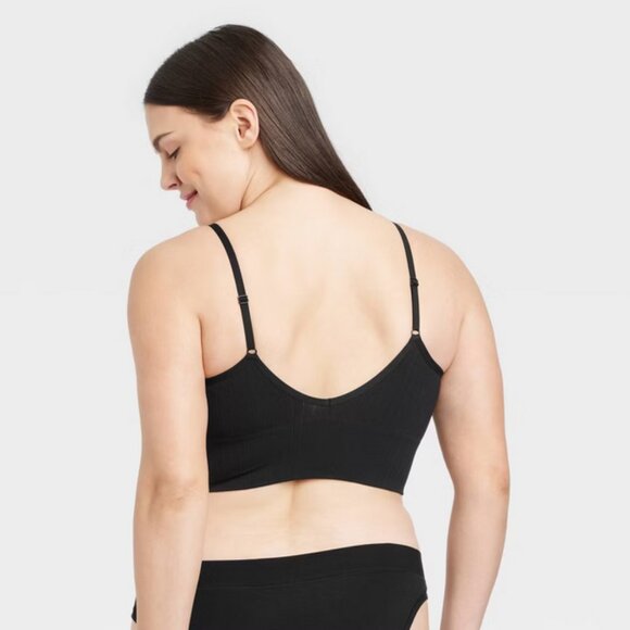 Women's Ribbed Seamless Longline Bralette - Auden™ Black S - Picture 2 of 5